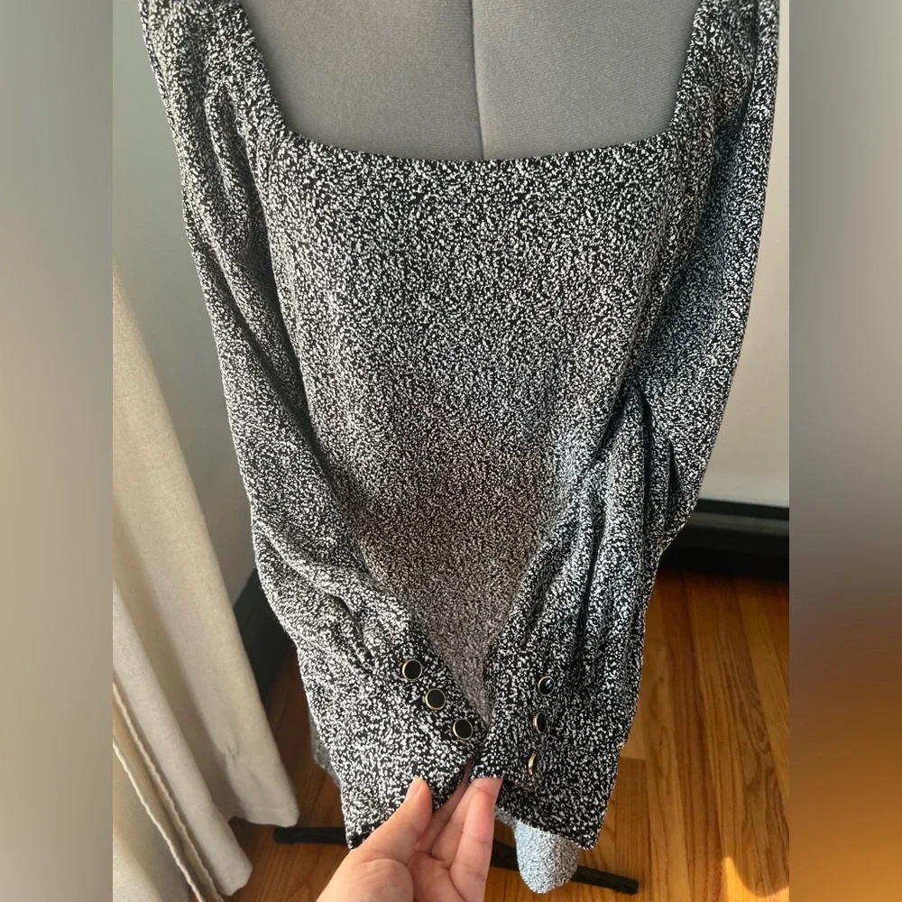 LOFT Black and Gray Square Neck Long Sleeve Knit Dress - Picture 5 of 9